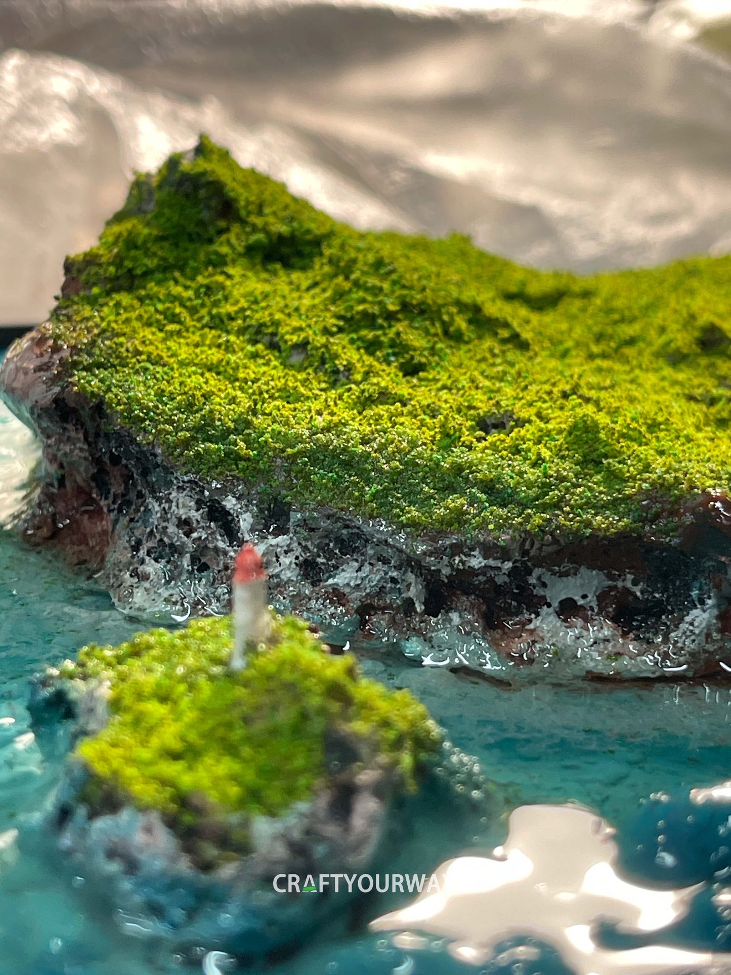 Miniature Island Scene with Lush Green Grass Landscape
