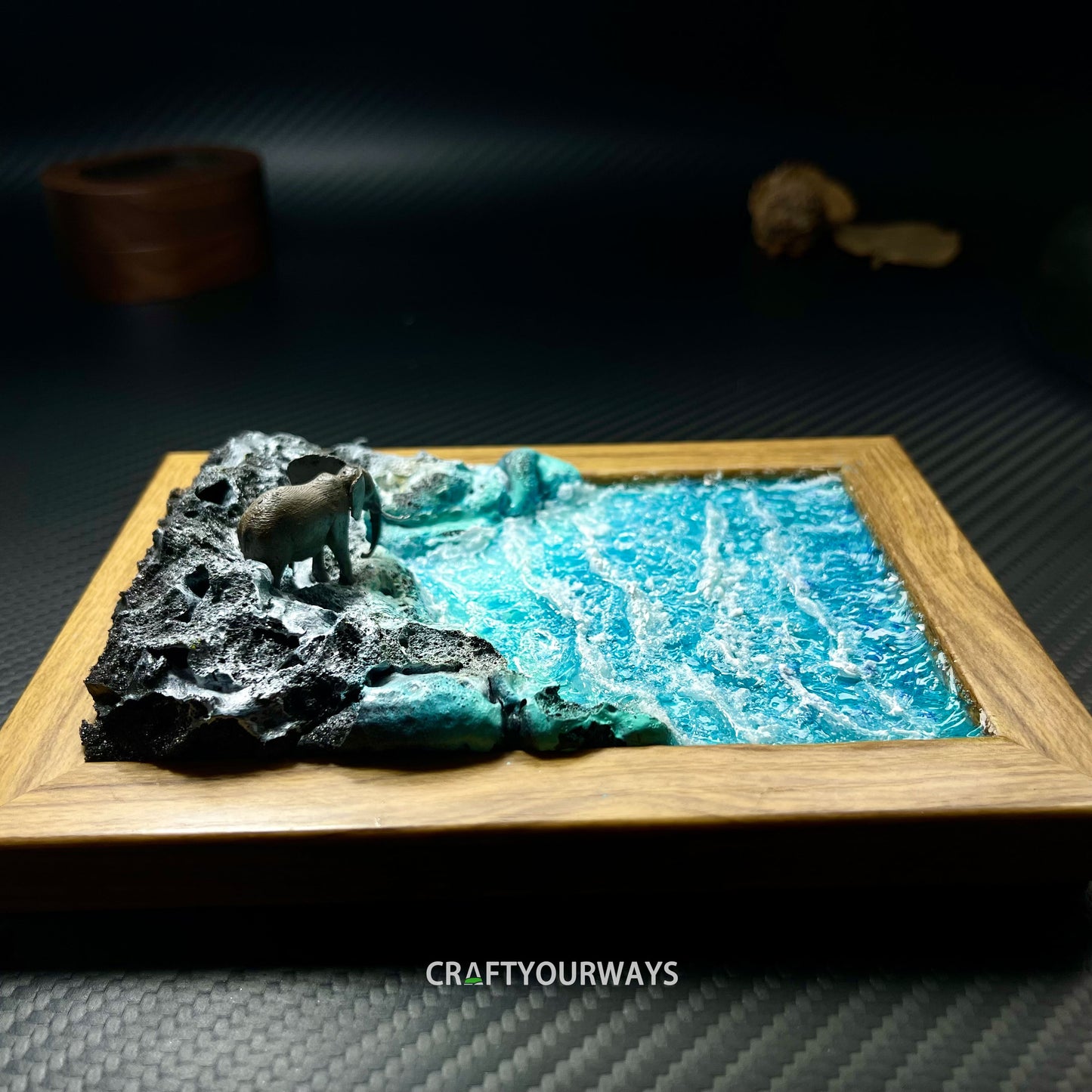 Miniature Beach Scene of Elephant Walking on the Shore