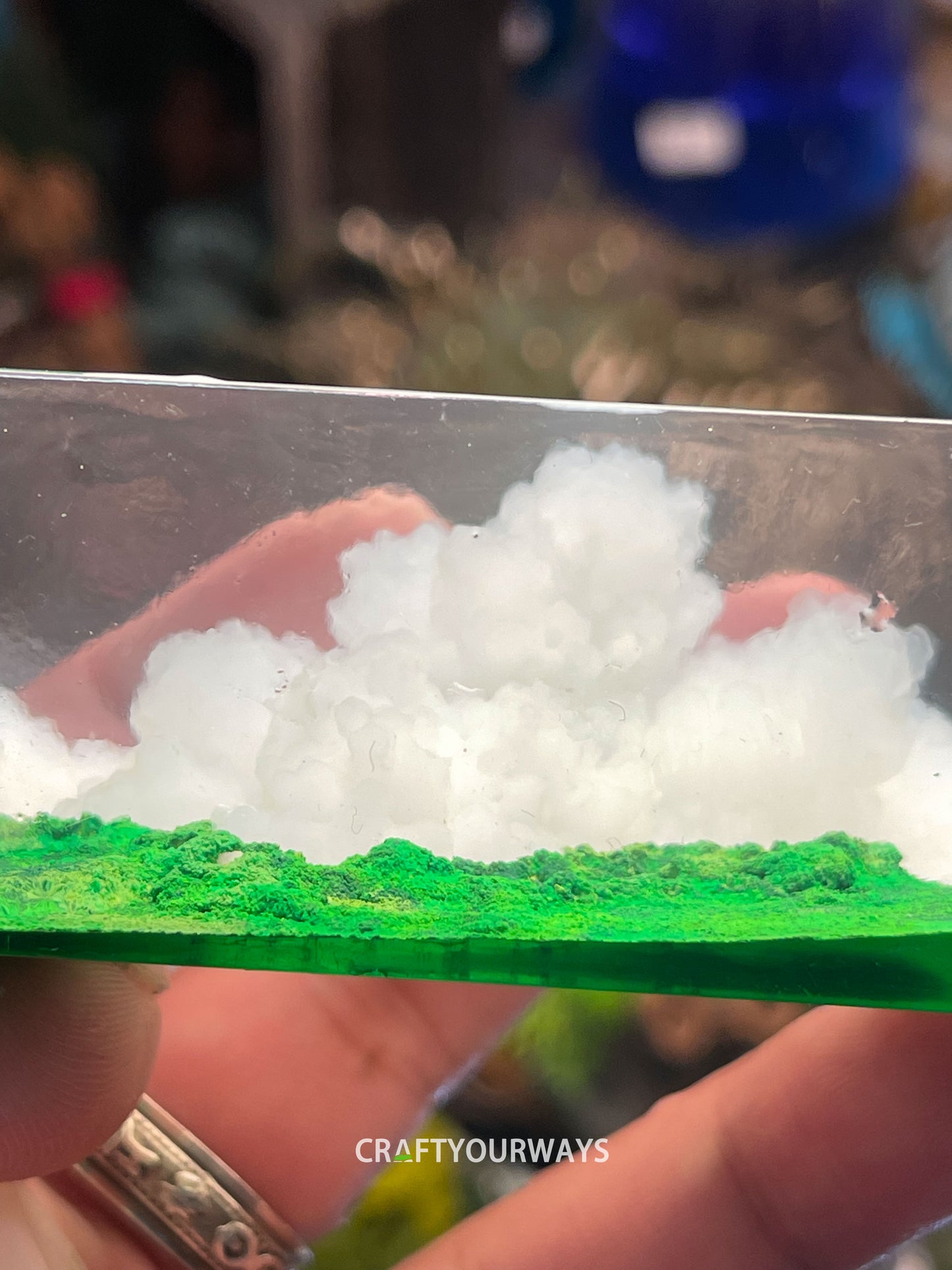 Miniature Cloud and Grassland Scene Encased in Resin