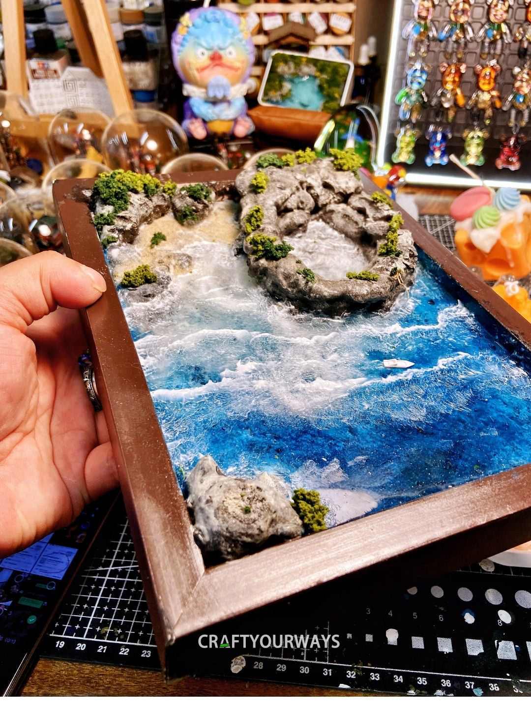 Miniature Circular Stone Island Scene in a Picture Frame