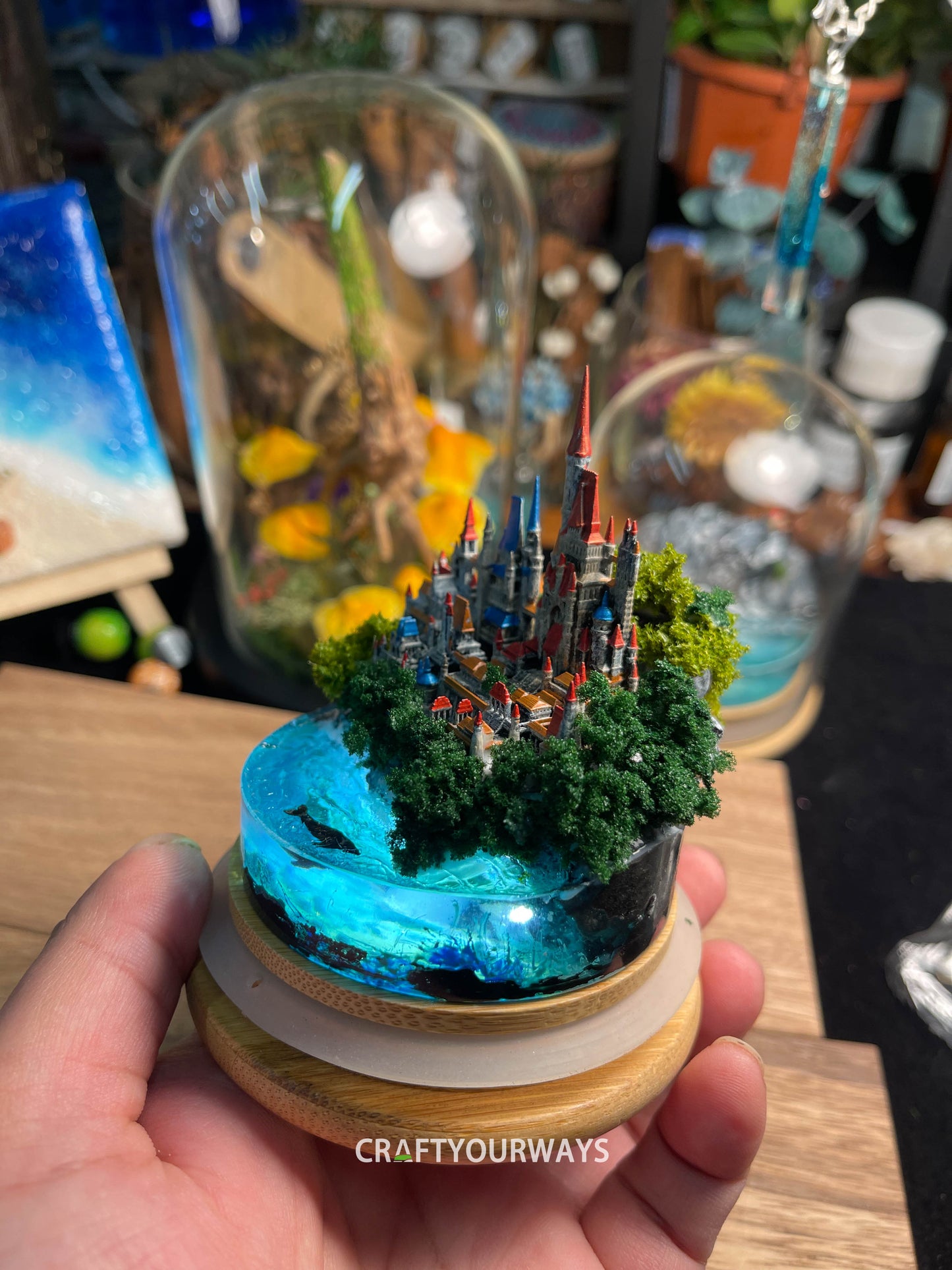 Miniature Fairytale Castle on Island with Resin Ocean and Underwater Lights