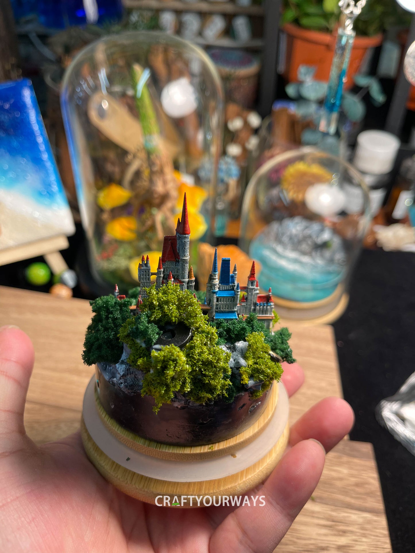 Miniature Fairytale Castle on Island with Resin Ocean and Underwater Lights