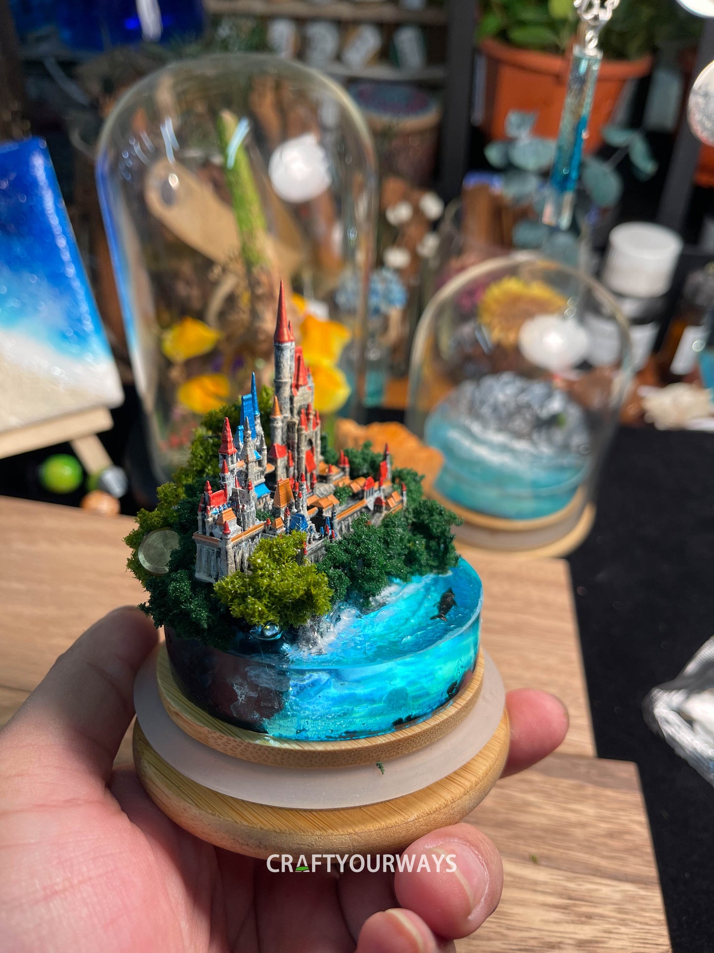 Miniature Fairytale Castle on Island with Resin Ocean and Underwater Lights