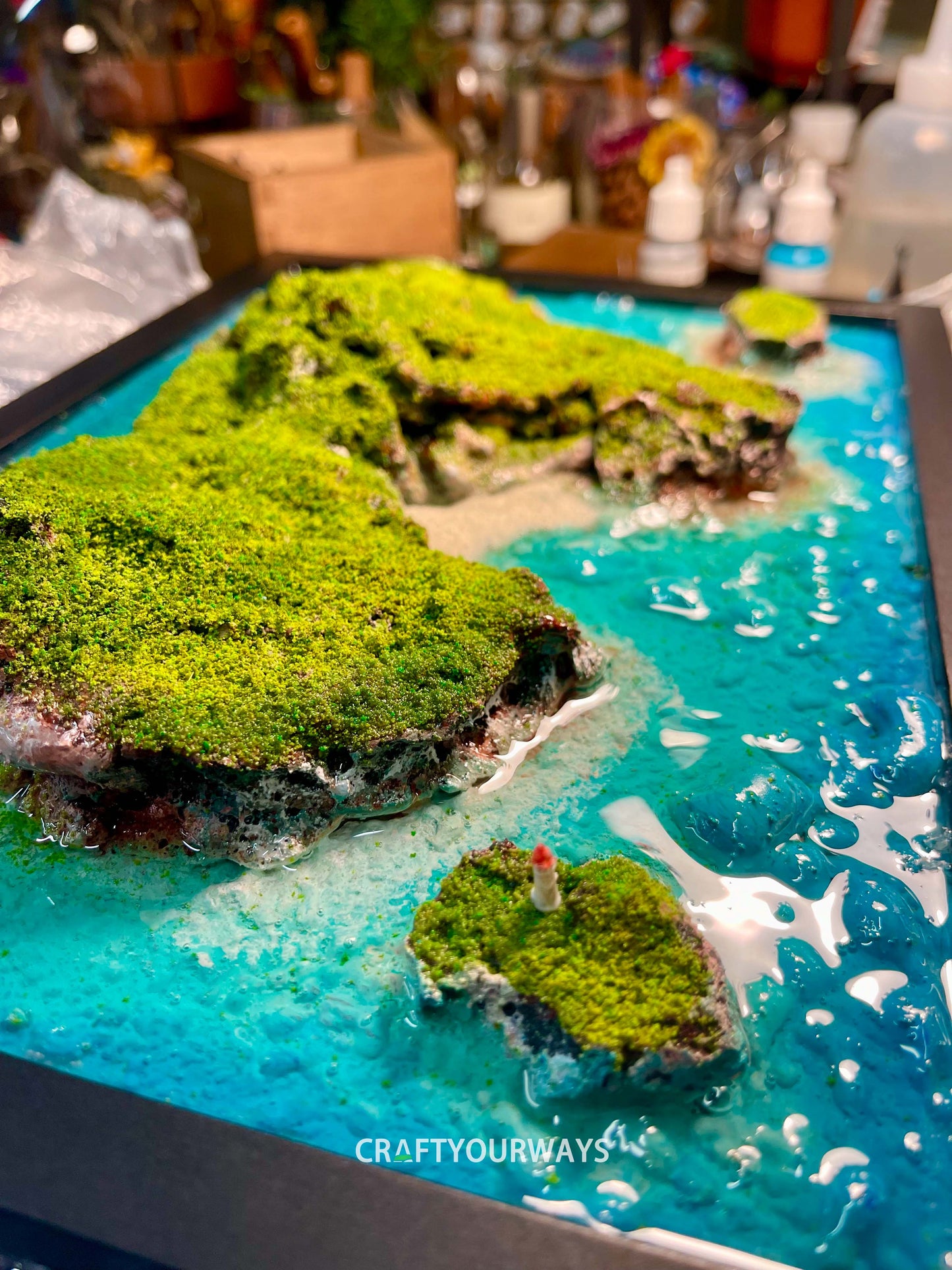 Miniature Island Scene with Lush Green Grass Landscape