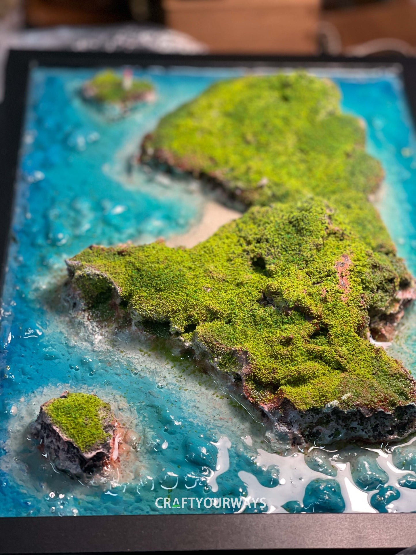 Miniature Island Scene with Lush Green Grass Landscape