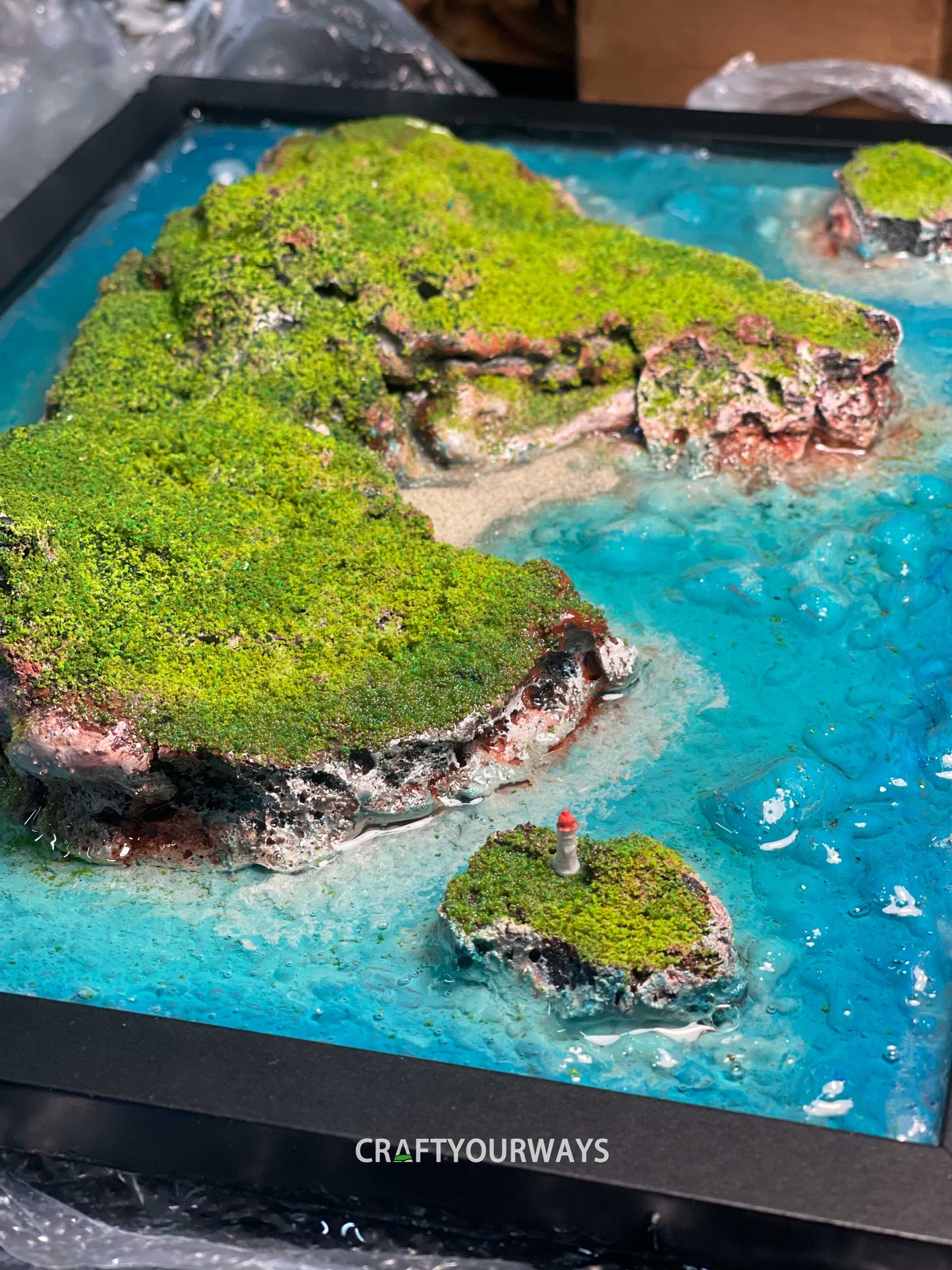 Miniature Island Scene with Lush Green Grass Landscape