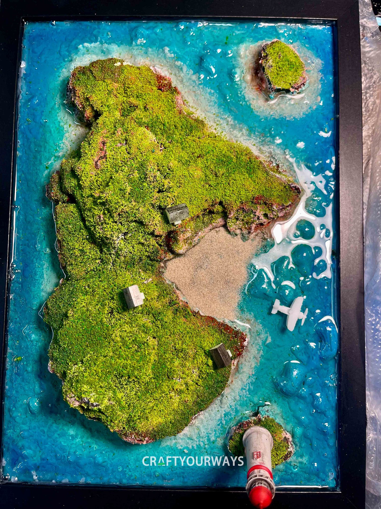 Miniature Island Scene with Lush Green Grass Landscape