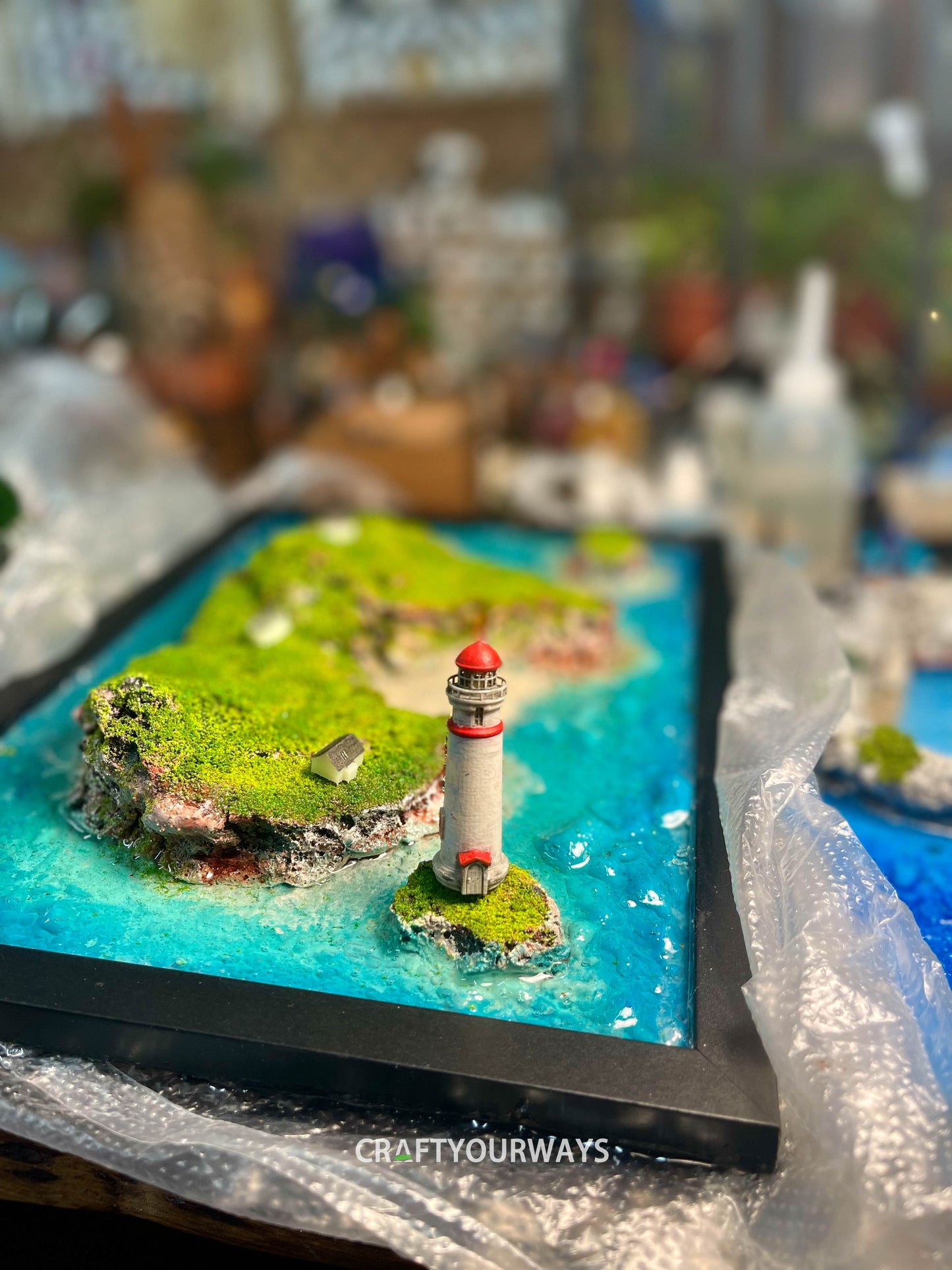 Miniature Island Scene with Lush Green Grass Landscape