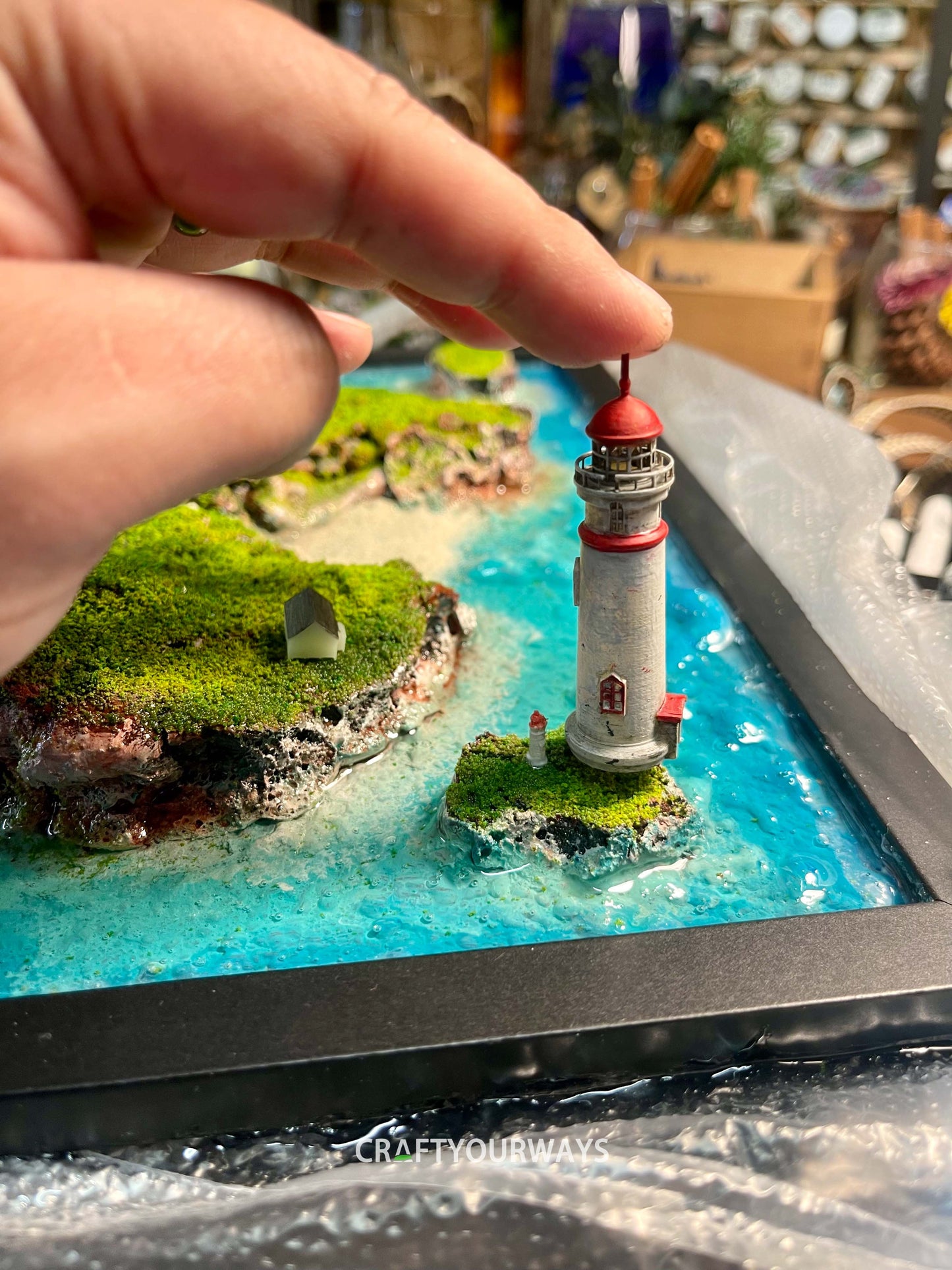 Miniature Island Scene with Lush Green Grass Landscape