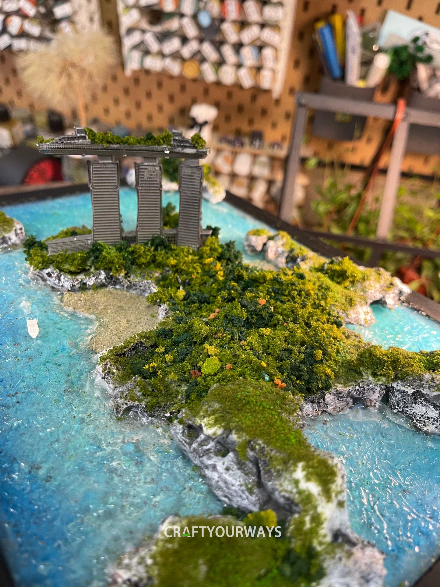 Miniature Island Scene with Lush Green Grass Landscape