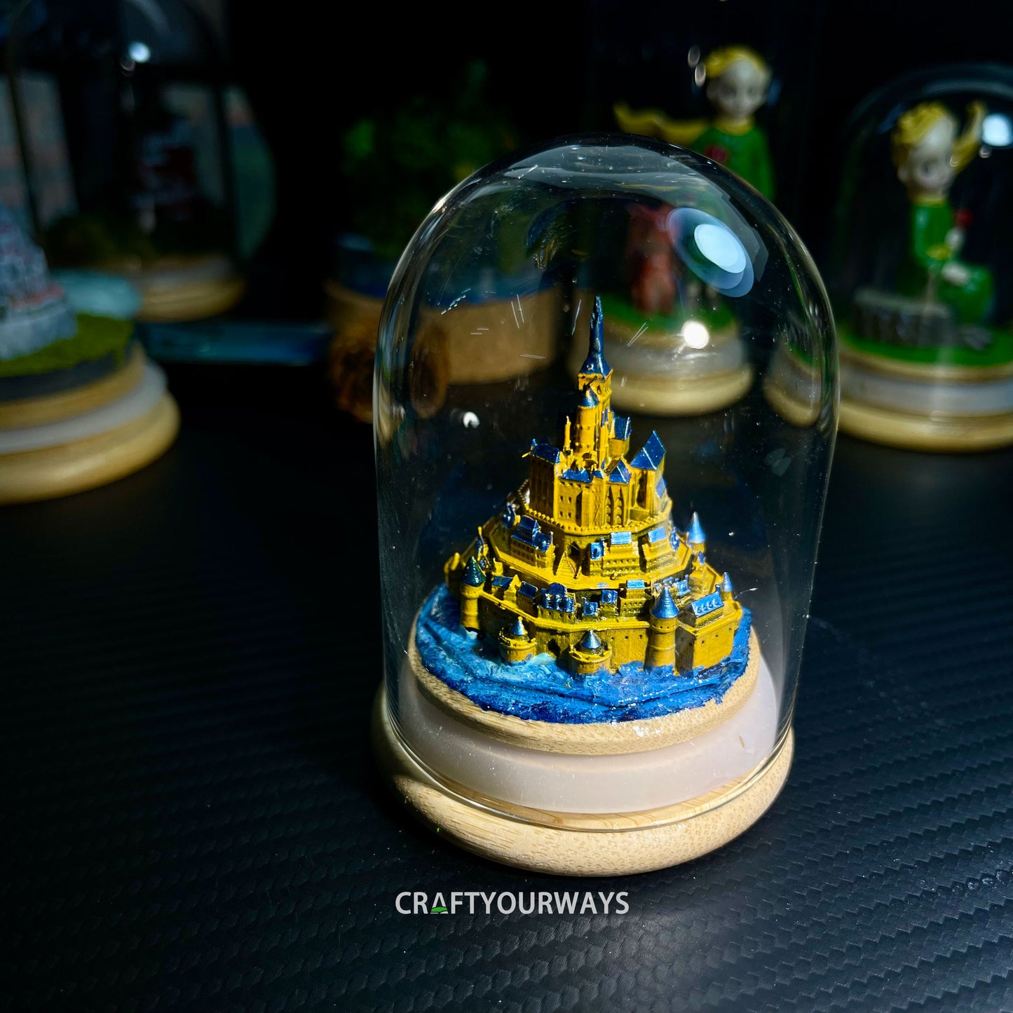 Miniature St. Michel Castle on Island with Illuminated Resin Ocean