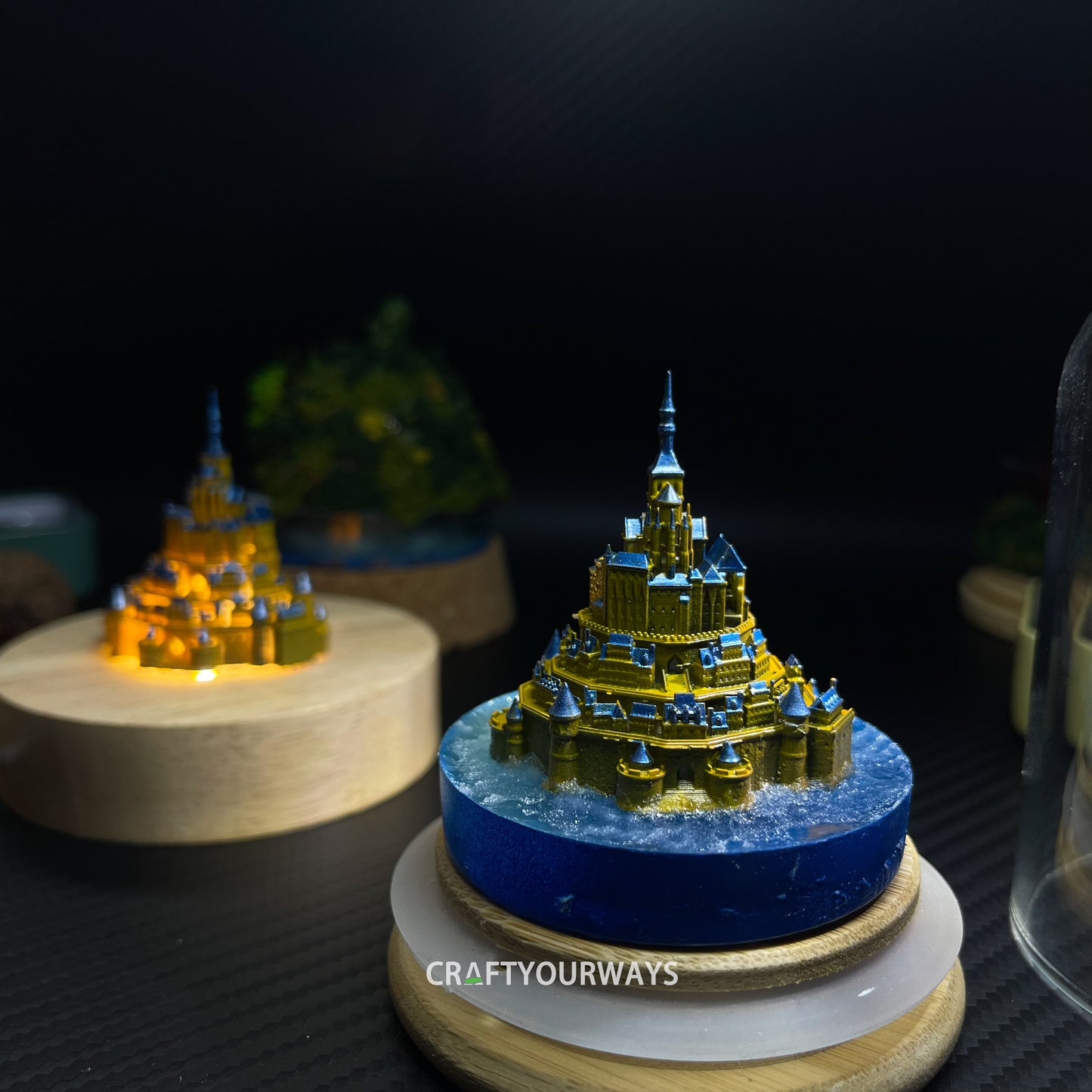 Miniature St. Michel Castle on Island with Illuminated Resin Ocean