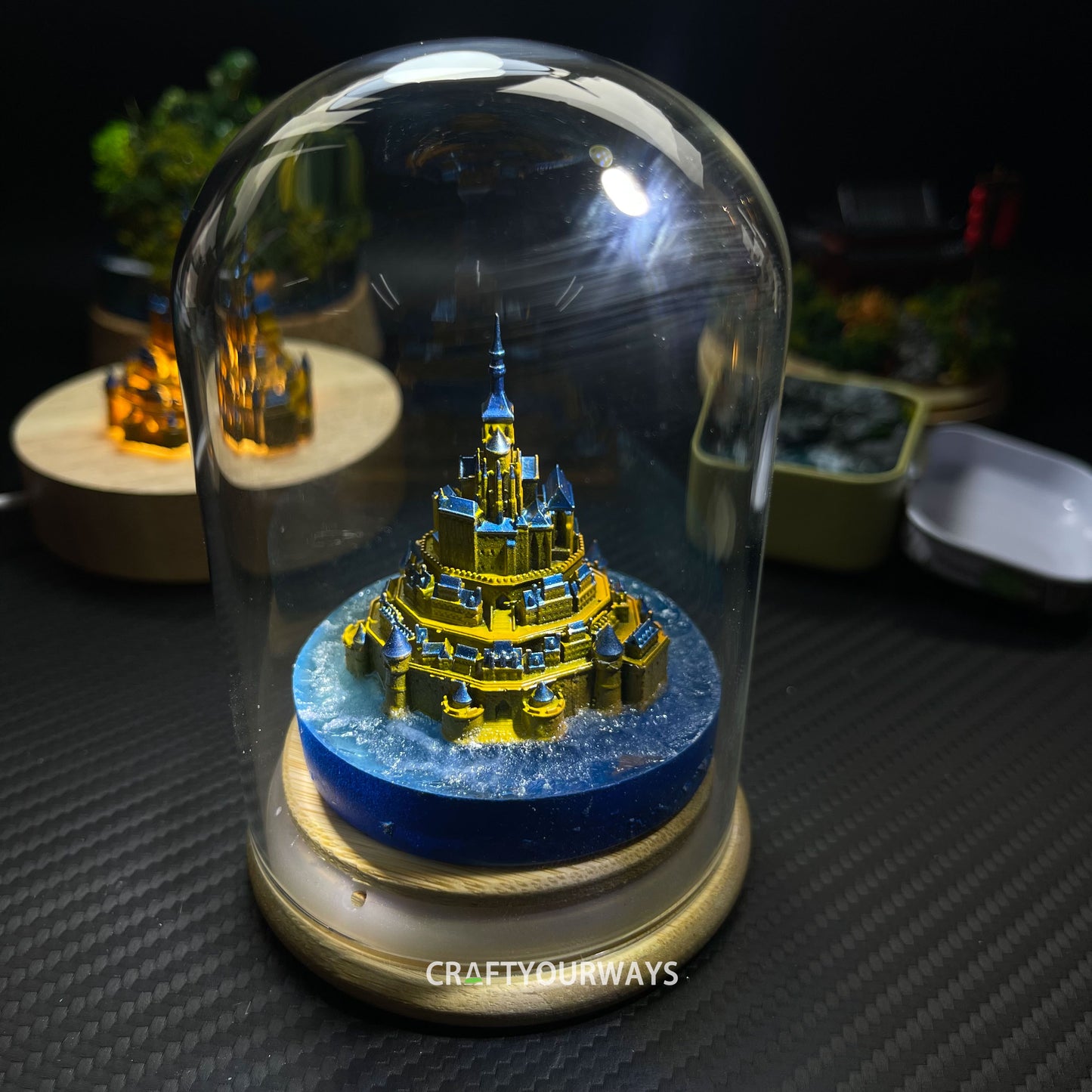 Miniature St. Michel Castle on Island with Illuminated Resin Ocean