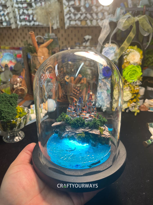 Miniature Fairytale Castle on Island with Resin Ocean and Underwater Lights