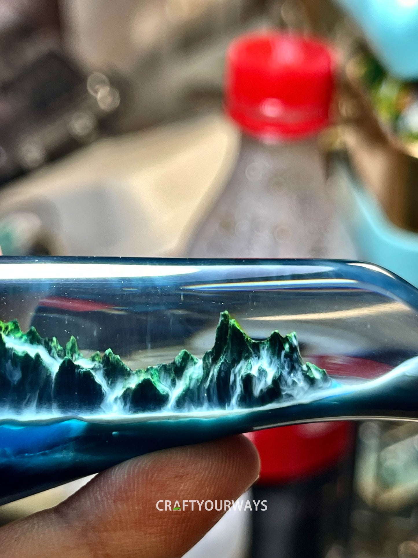 Miniature Scene of Mountain Peaks and Clouds Inside Whale