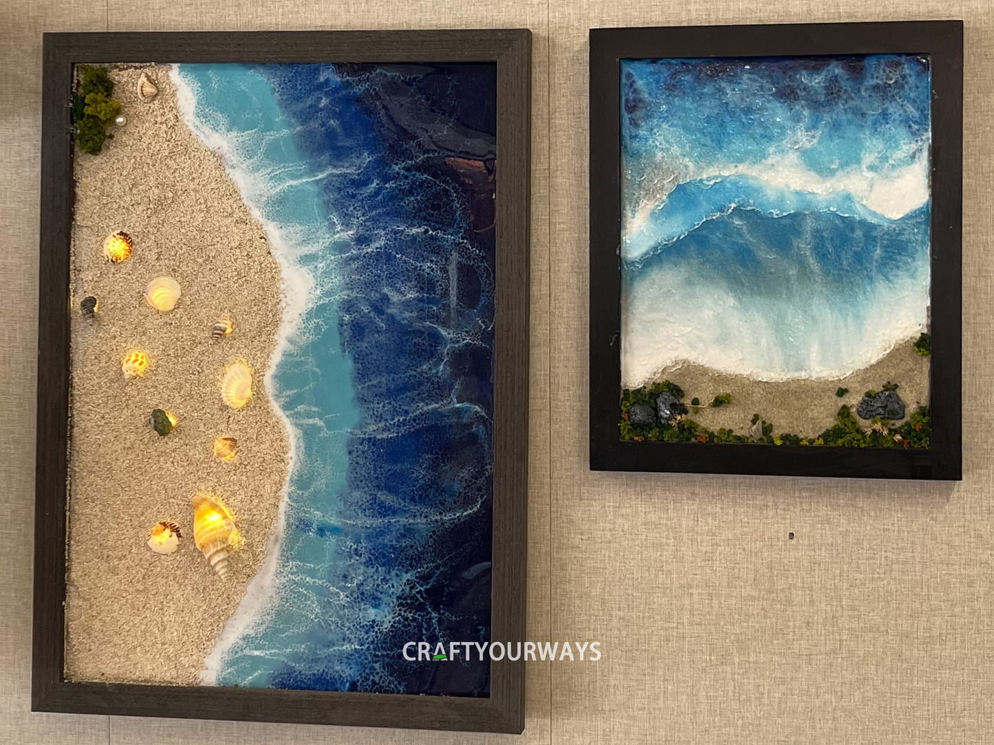 Miniature Beach Scene with Shells and Illuminated Lights