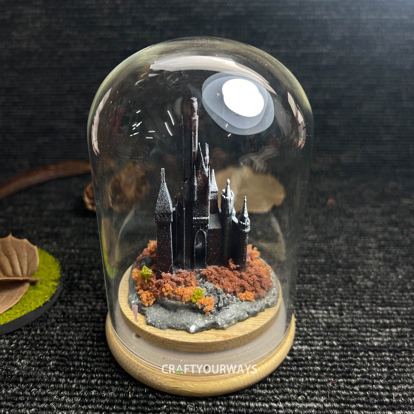 Miniature Snow-Capped Island with Castle and Illuminated Resin Ocean