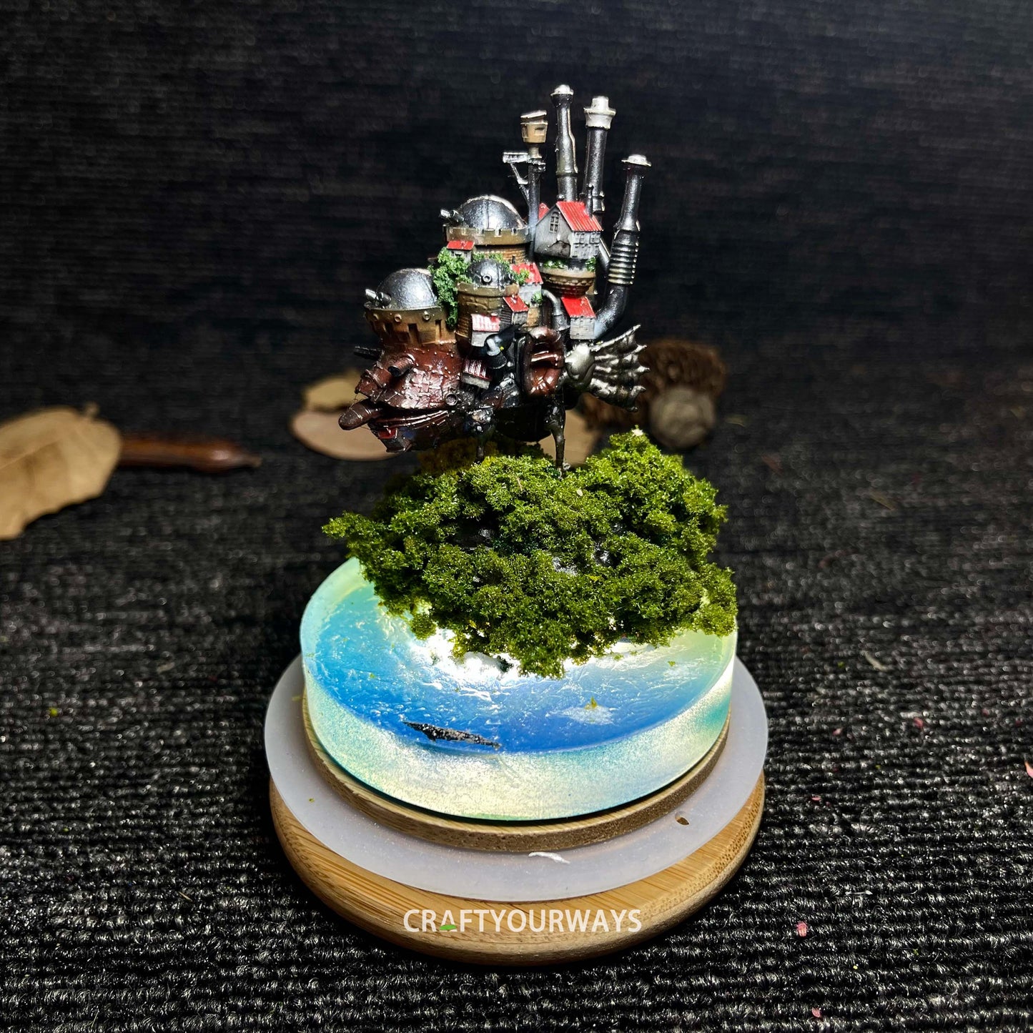 Howl's Moving Castle Miniature Scene with Illuminated Ocean